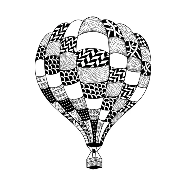 Vektor Varmluftsballong Zentangle Stil Färgläggningssida Bok Handdragen Varmluftsballong — Stock vektor