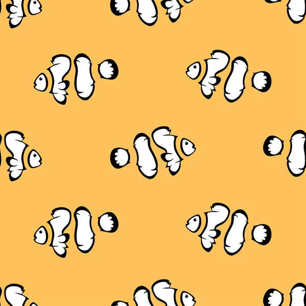 Vector Seamless Pattern Simple Clown Fishes Marine Background — Stock Vector