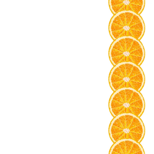 Vector Naadloze Decoratieve Verticale Rand Van Oranje Plakken Realistische Citrusachtergrond — Stockvector