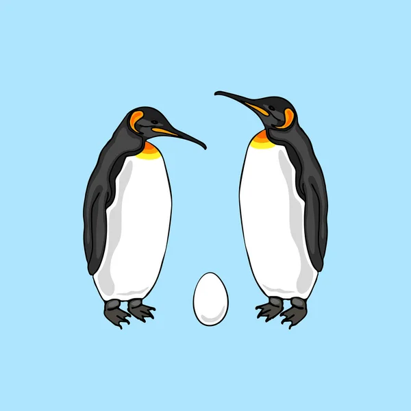 Ilustración Vectorial Pareja Pingüinos Pájaro Con Huevo Emperador Familia Pingüinos — Vector de stock