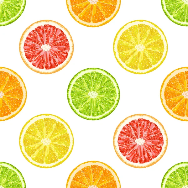 Patrón Sin Costura Vectorial Rodajas Cítricos Naranja Limón Lima Rodajas — Vector de stock