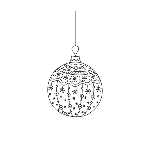 Vector Hand Drawn Christmas Ball Toy Thread Christmas Coloring Page — Stock Vector