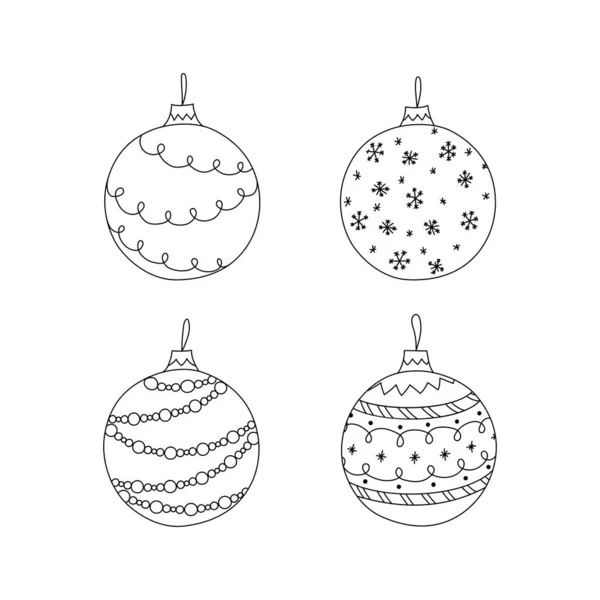 Vector Set Van Met Hand Getekende Kerstbal Speelgoed Kerst Kleurplaat — Stockvector