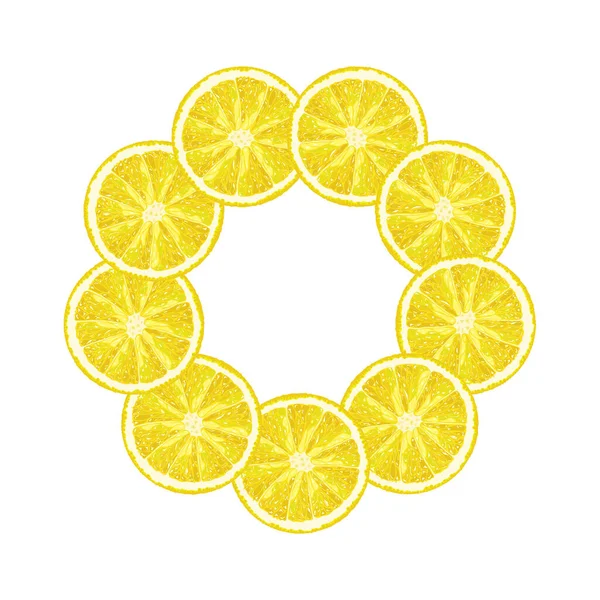 Cornice Rotonda Vettoriale Fetta Limone Citrus Cornice Limone Con Spazio — Vettoriale Stock