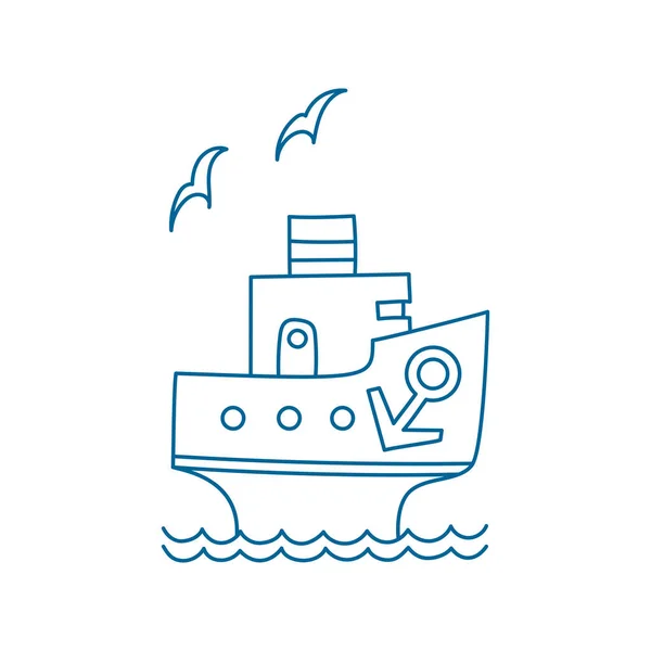 Vector Illustratie Van Cartoon Schip Met Anker Meeuw — Stockvector