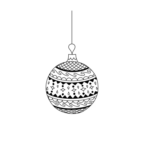 Vector Hand Drawn Christmas Ball Toy Thread Christmas Coloring Page — Stock Vector