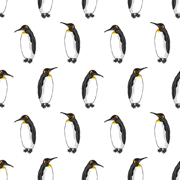 Векторный Бесшовный Рисунок Пингвина Белом Фоне Иллюстрация Птиц Императорских Пингвинов — стоковый вектор