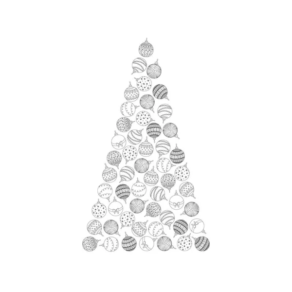 Árbol Navidad Vectorial Dibujo Mano Juguete Bola Árbol Navidad Tarjeta — Archivo Imágenes Vectoriales