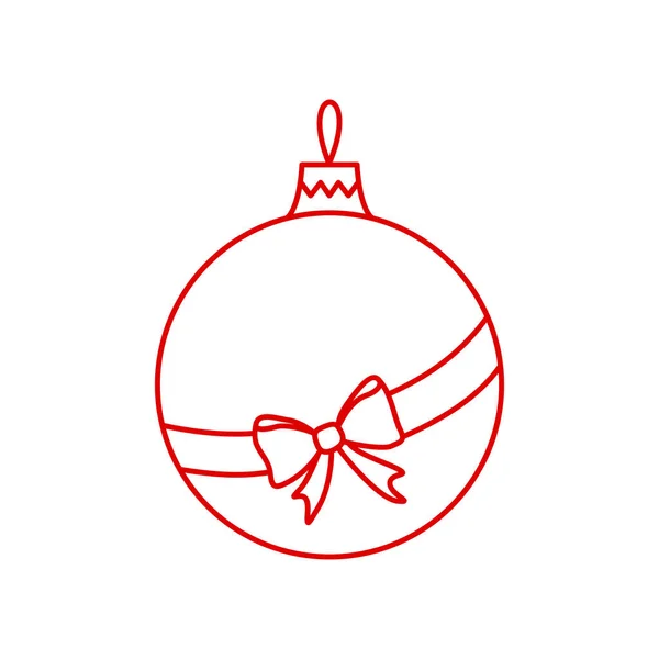 矢量简单的圣诞树球与缎带和弓 线条艺术设计 红色圣诞树球玩具 — 图库矢量图片