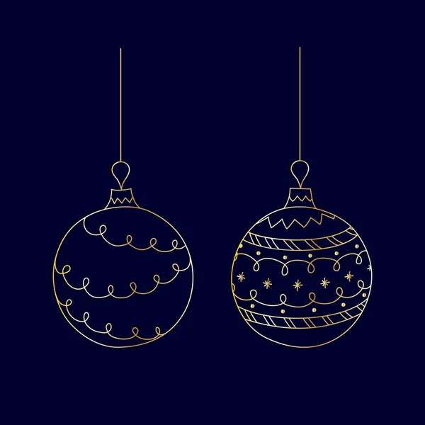 Conjunto Vectorial Juguete Bola Navidad Dorado Dibujado Mano Con Hilo — Archivo Imágenes Vectoriales