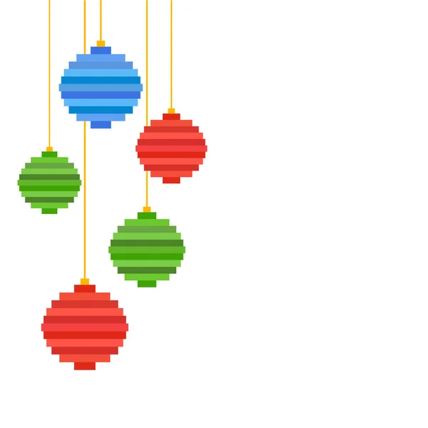 ベクトル5ピクセルアートクリスマスツリーボール フラットデザイン クリスマスの背景 コピースペースで新年の挨拶カード — ストックベクタ