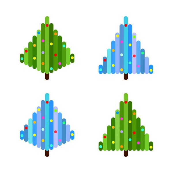 Vektorová Sada Čtyř Pixelových Vánočních Stromků Plochý Design — Stockový vektor