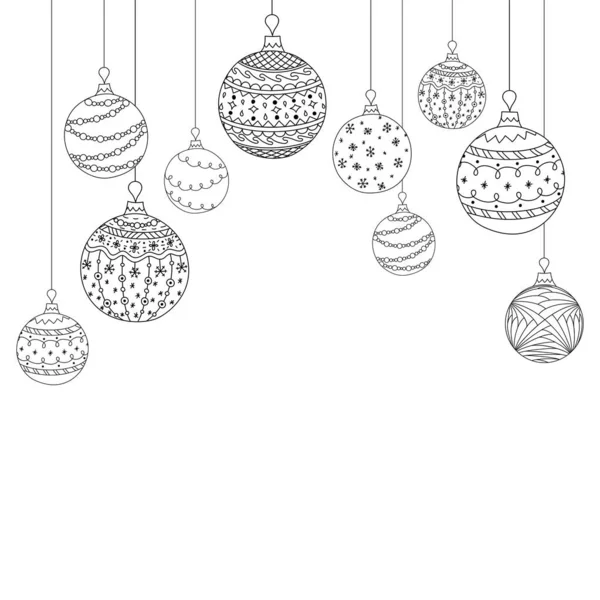Noel ağacı oyuncakları çizerken çekilen Noel kartı. Noel arkaplanını selamlıyorum. Boyama sayfası kitabı