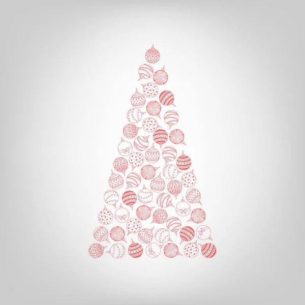 手描きクリスマスツリーボールおもちゃからベクトルクリスマスツリー お正月のグリーティングカードクリスマス — ストックベクタ
