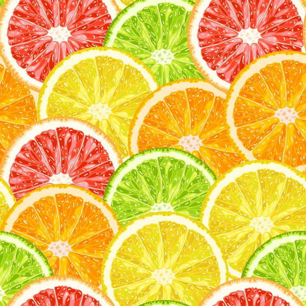 Patrón Sin Costura Vectorial Rodajas Cítricos Lima Limón Naranja Pomelo — Vector de stock