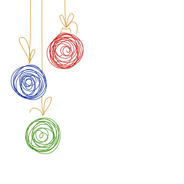 ベクトル手描きスケッチクリスマスツリーボール 3つのクリスマスボールからのクリスマスグリーティング招待カードのイラスト — ストックベクタ