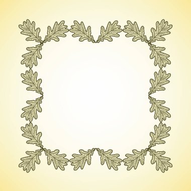 Grafik meşe yapraklarının vektör kare çerçevesi