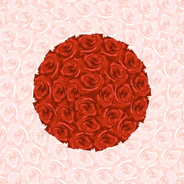 粉红玫瑰背景下的红玫瑰圆形图解 — 图库矢量图片