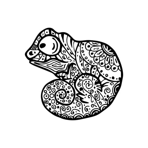 Illustration Vectorielle Caméléon Avec Motif Doodle Coloriage Zendala Design Pour — Image vectorielle