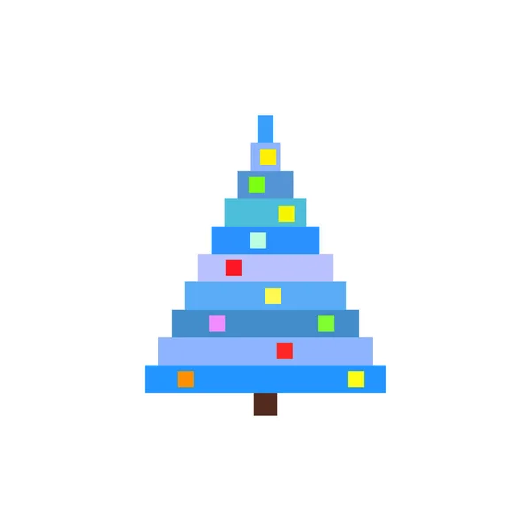 Illustration Pixel Art Christmas Tree Blue Pine — Stock Vector