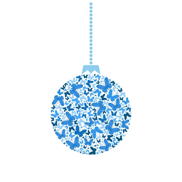 Boule Arbre Noël Vectorielle Papillons Bleus — Image vectorielle