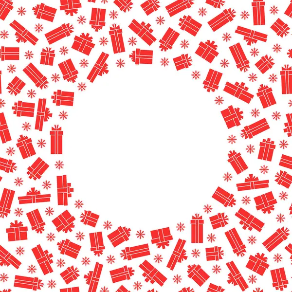 Illustration Vectorielle Coffret Cadeau Rouge Flocon Neige Autour Cercle Blanc — Image vectorielle