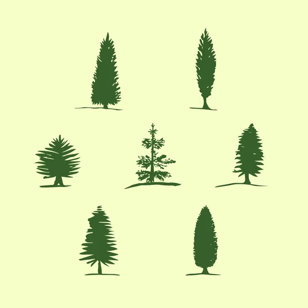 Uppsättning Handritade Skisser Träd Tall Gran Cypress — Stock vektor