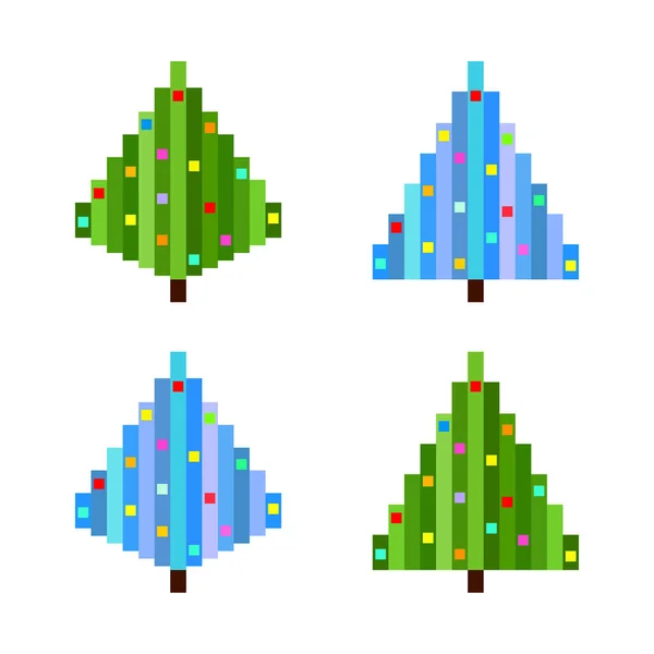 Vector Set Four Pixel Art Christmas Trees Flat Design — Stock Vector