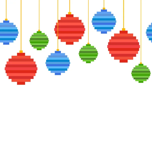 Bezešvé Hranice Pixel Umění Vánoční Stromeček Míč Plochý Vánoční Pozadí — Stockový vektor