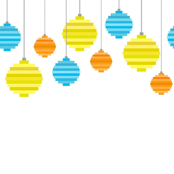 ピクセルアートクリスマスツリーボールからシームレスな境界線 フラットデザイン クリスマスの背景 コピースペースで新年の挨拶カード — ストックベクタ
