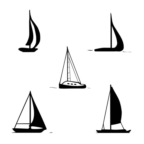 Ocean transport set. Sailing boats, yacht, motor boat, cruise ship.