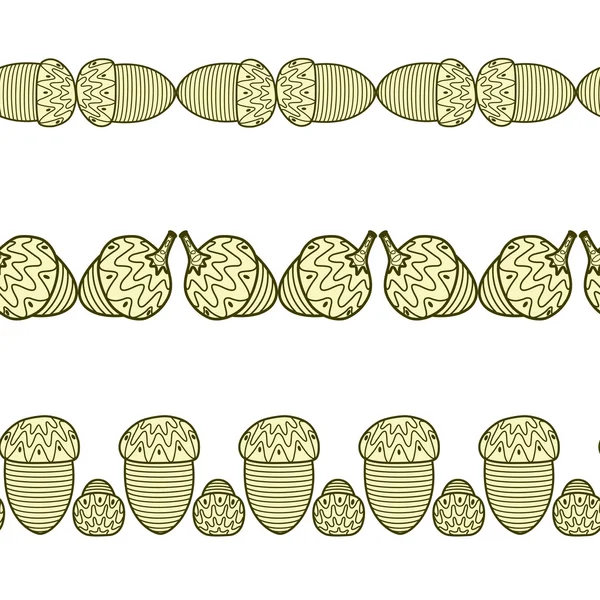 Jogo das bordas decorativas sem emenda com bolotas — Vetor de Stock