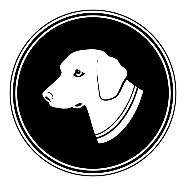 Illustration de signe de tête de chien blanc en noir rond. — Image vectorielle