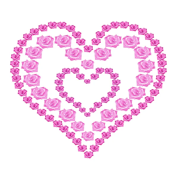 Illustration Herz von rosa Rosen auf weißem Hintergrund — Stockvektor