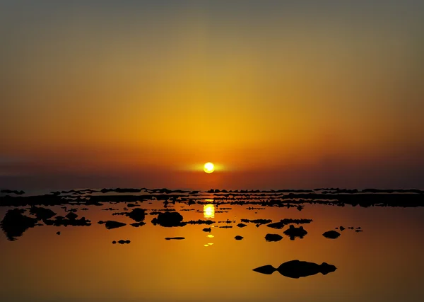 Illustration vectorielle de lever ou coucher de soleil sur la mer — Image vectorielle