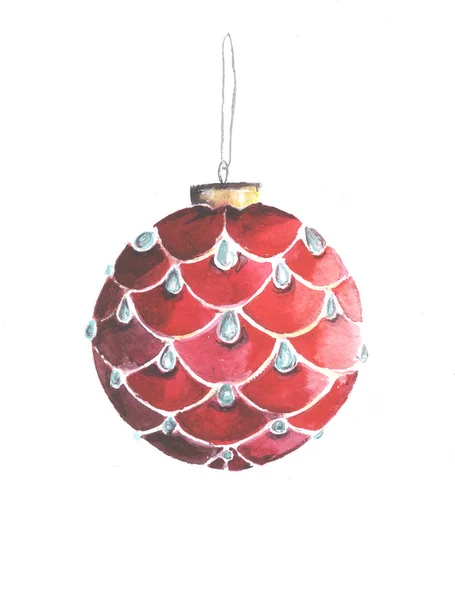 Pittura ad acquerello - Addobbi natalizi per l'albero di Natale — Foto Stock