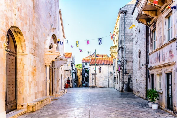 Oud stadsvierkant Korcula. — Stockfoto