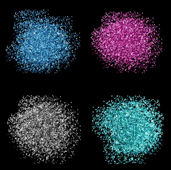  Glitter ayarlayın. Vektör glitter fırça. Renkli parlak dokular kümesi. Siyah arka plan üzerinde renkli sprey