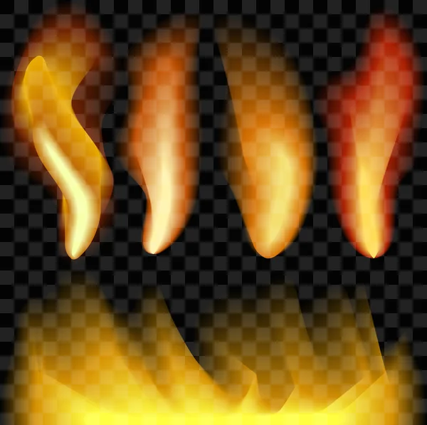 Realistyczne ogień płomienie zestaw. Elementy wektora ognia — Wektor stockowy