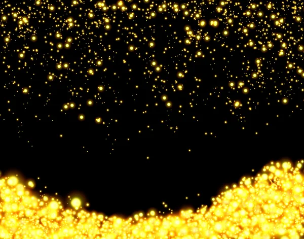 Gold glitter on a black background. Golden snowfall. Golden Mountains of snowdrifts