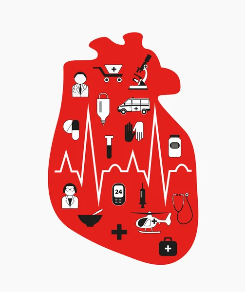 Insuffisance cardiaque. Coeur rouge anatomique . — Image vectorielle
