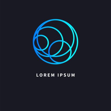 Çemberler kesişiyor. İş logosu için fikir. Küresel ağın simgesi. Yuvarlak soyut şekiller. Vektör ögesi tasarımı