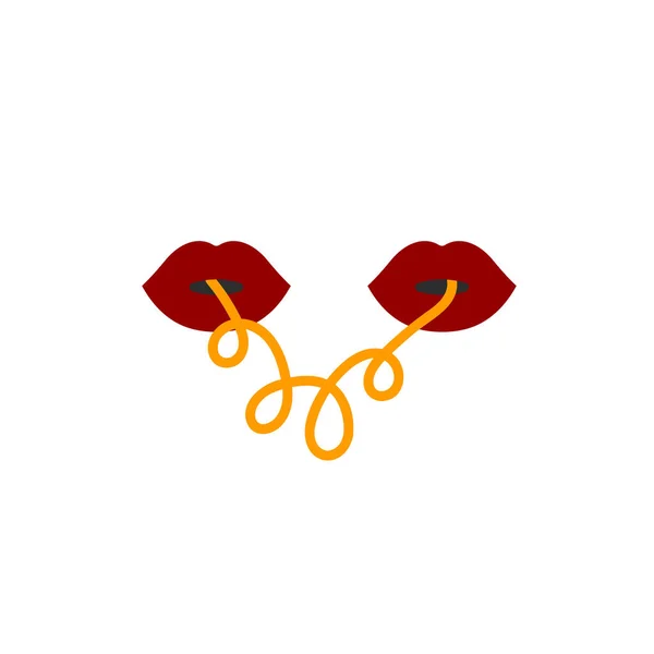 Жіночі Червоні Губи Жовта Лінія Паста Приклад Дудла Меню Ресторану — стоковий вектор