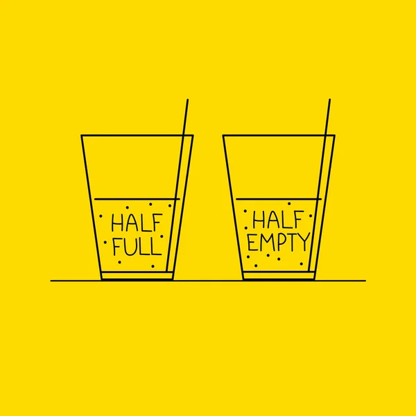 Bardağın yarısı dolu, yarısı boş. İyimser ve kötümser yaşam felsefesi — Stok Vektör