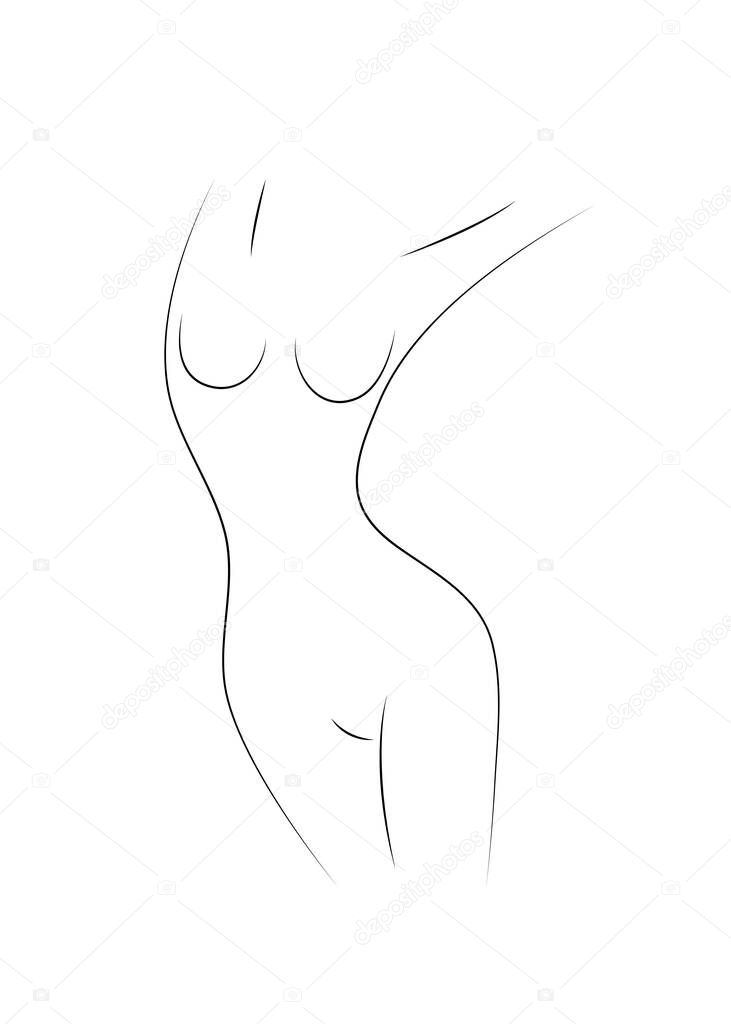 Beautiful female body symbol. Plastic surgery, liposuction logo. Female torso drawn with thin line. Beauty icon