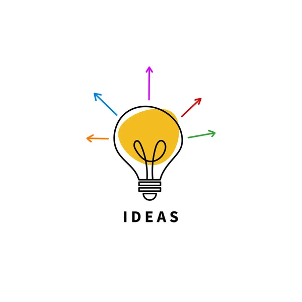 Ícone Ideias Criativas Lâmpada Elétrica Desenhada Mão Com Vigas Seta — Vetor de Stock