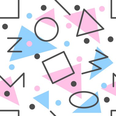 Memphis deseni klasik tarzda. Arka plan, duvar kağıdı. Minimum geometrik arkaplan. Retro biçiminde soyut, pürüzsüz desen. 