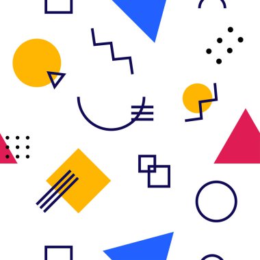 Memphis deseni klasik tarzda. Arka plan, duvar kağıdı. Minimum geometrik arkaplan. Retro biçiminde soyut, pürüzsüz desen. 