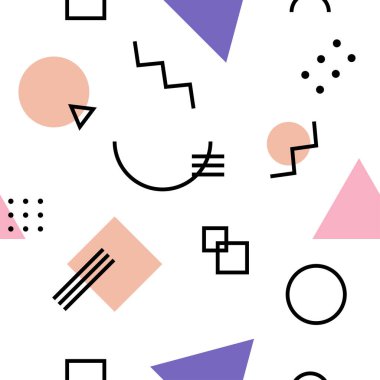 Memphis deseni klasik tarzda. Arka plan, duvar kağıdı. Minimum geometrik arkaplan. Retro biçiminde soyut, pürüzsüz desen. 