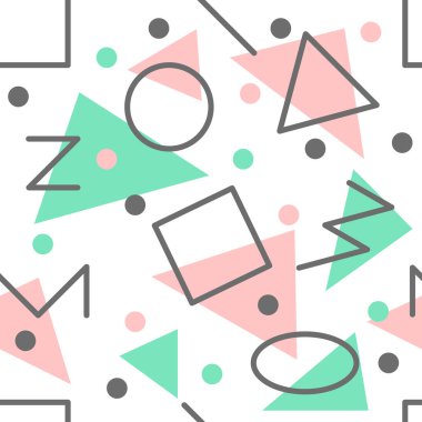 Memphis deseni klasik tarzda. Arka plan, duvar kağıdı. Minimum geometrik arkaplan. Retro biçiminde soyut, pürüzsüz desen. 